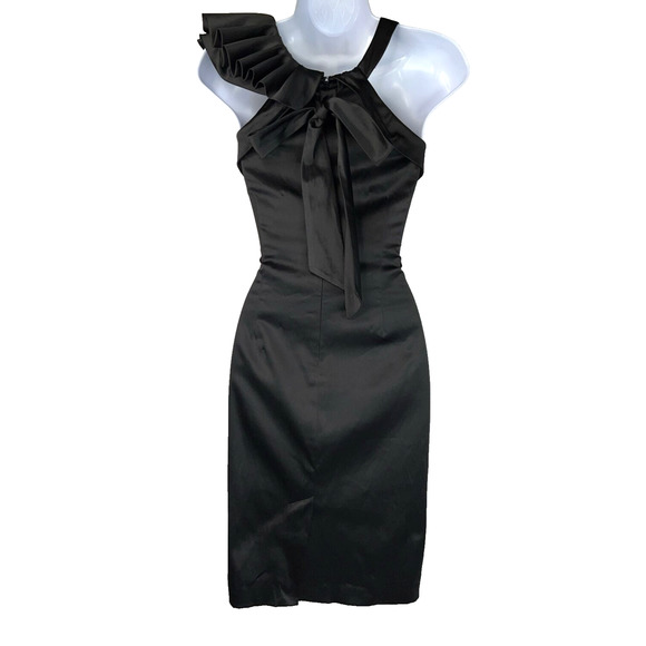 Aryn K. Ruffled Collared Shoulder Sheath Dress Black Size Small Party holiday - Picture 5 of 13